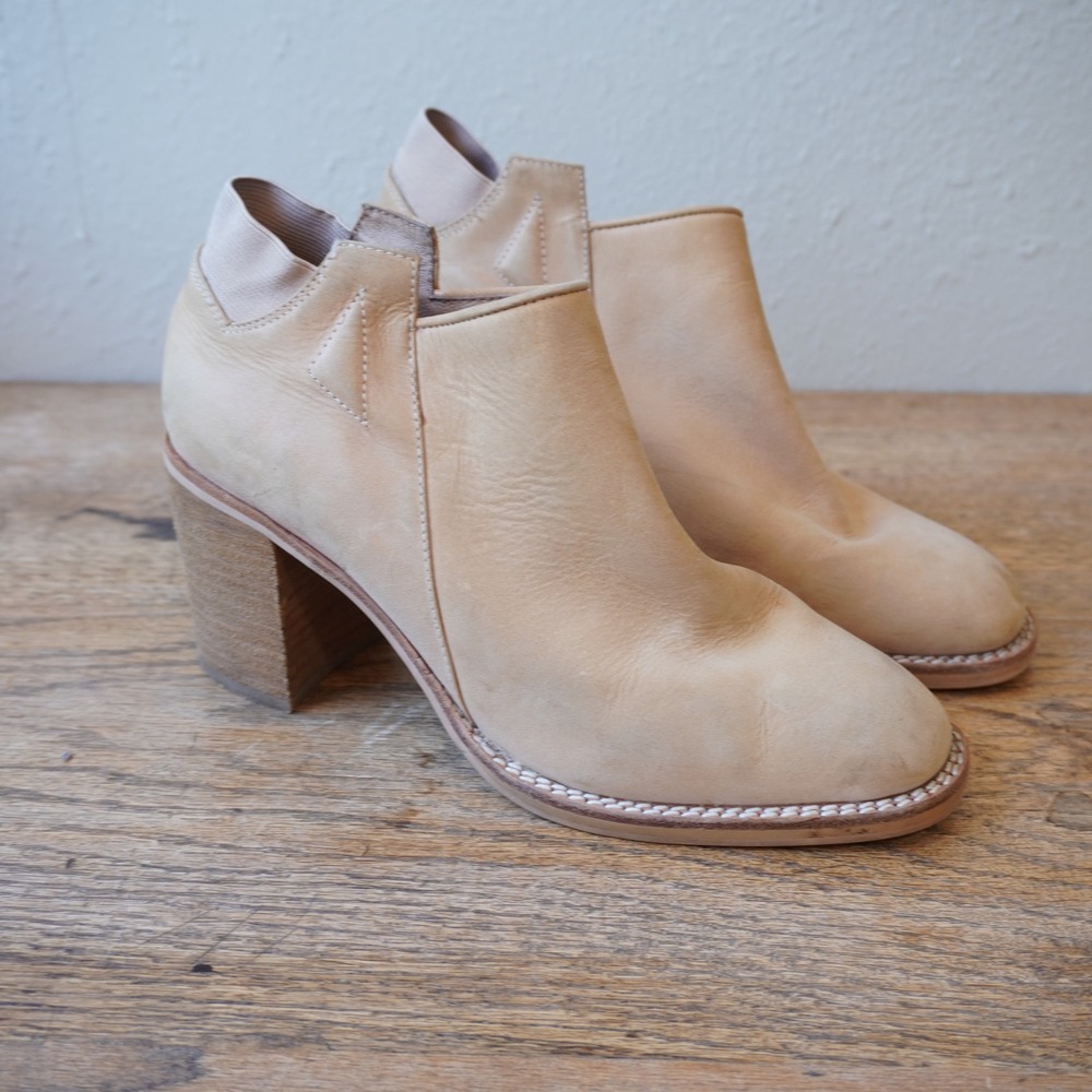 Jeffrey Campbell x Free People Size 7.5 Ankle Bootie Heels Tan Leather Boho